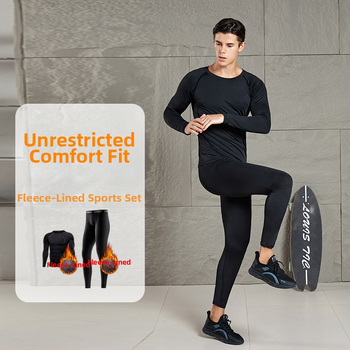 Мъжки термален спортен комплект за бягане и фитнес с флисово подплатяване – бързосъхнещ, влагоотводящ, 96% полиестер и 4% спандекс