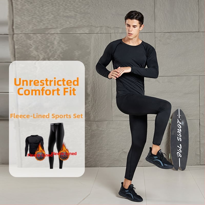 Мъжки термален спортен комплект за бягане и фитнес с флисово подплатяване – бързосъхнещ, влагоотводящ, 96% полиестер и 4% спандекс