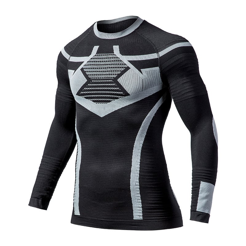 Дълъг ръкав компресионен топ с бързоизсъхване, унисекс; плат от смеси химически влакна с 76% найлон; подходящ за зима, пролет и есен; за бягане, фитнес и ски спортове, туризъм