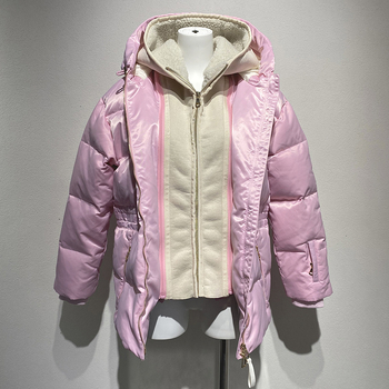 Ženska zimska jakna od perja s kapuljom, zatvaračem, jednofarbna, srednja duljina