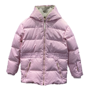 Ženska zimska jakna od perja s kapuljom, zatvaračem, jednofarbna, srednja duljina