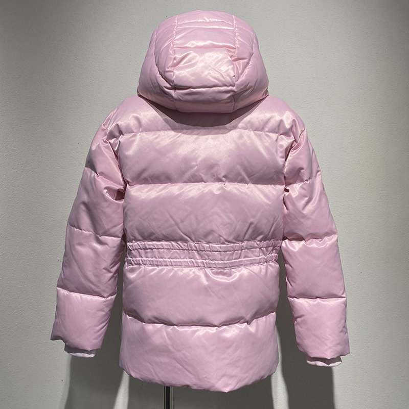 Ženska zimska jakna od perja s kapuljom, zatvaračem, jednofarbna, srednja duljina