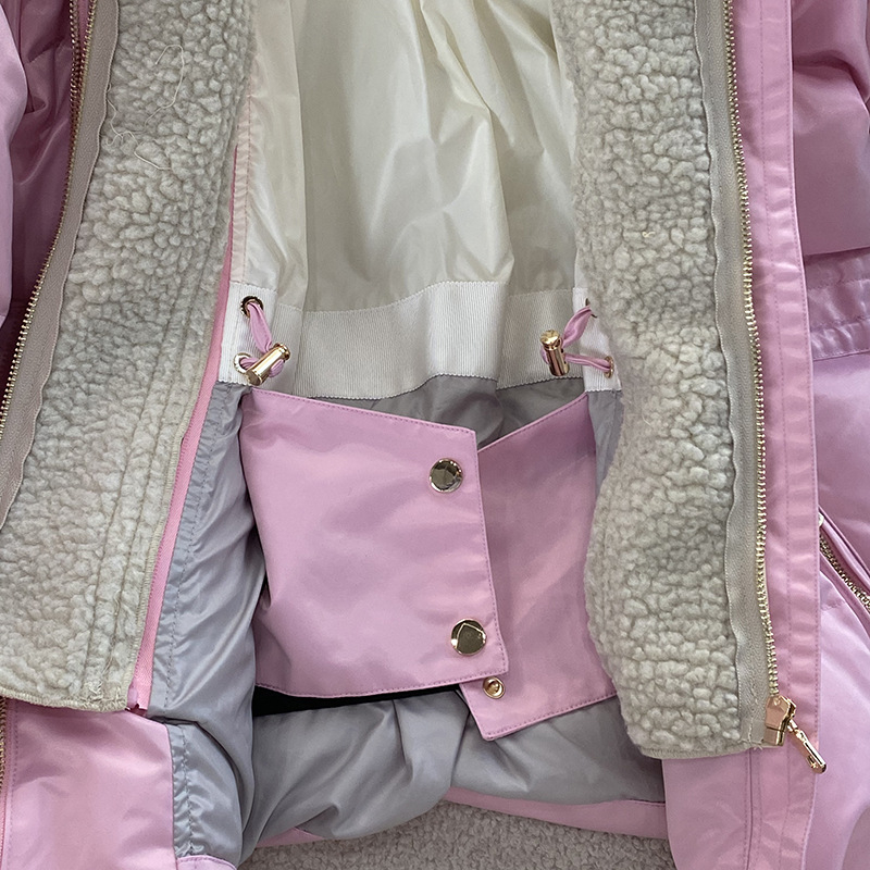 Ženska zimska jakna od perja s kapuljom, zatvaračem, jednofarbna, srednja duljina