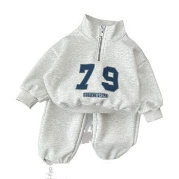 Dječji dvodijelni proljetni komplet u korejskom stilu, dugi rukavi, stojeći ovratnik, polu-zip, 90% pamuka, uzorak slova
