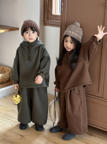 Dječji zimski dvodijelni set: hoodie sweatshirt i hlače od pamuka, debeli, mekan materijal, prugasti uzorak, unisex, za djecu 3–8 godina