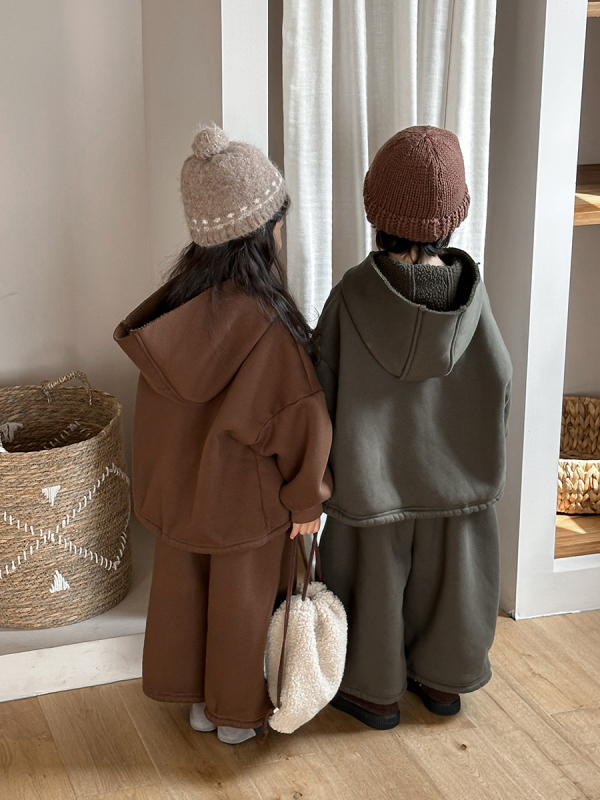 Dječji zimski dvodijelni set: hoodie sweatshirt i hlače od pamuka, debeli, mekan materijal, prugasti uzorak, unisex, za djecu 3–8 godina