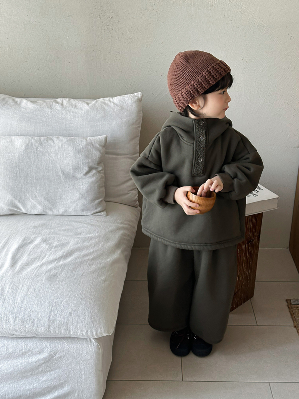 Dječji zimski dvodijelni set: hoodie sweatshirt i hlače od pamuka, debeli, mekan materijal, prugasti uzorak, unisex, za djecu 3–8 godina