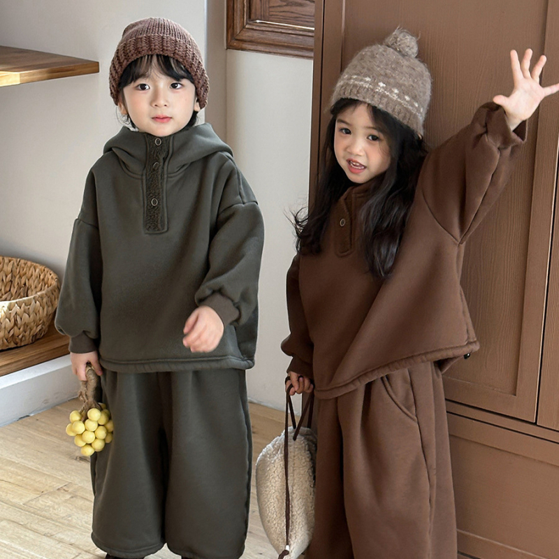 Dječji zimski dvodijelni set: hoodie sweatshirt i hlače od pamuka, debeli, mekan materijal, prugasti uzorak, unisex, za djecu 3–8 godina