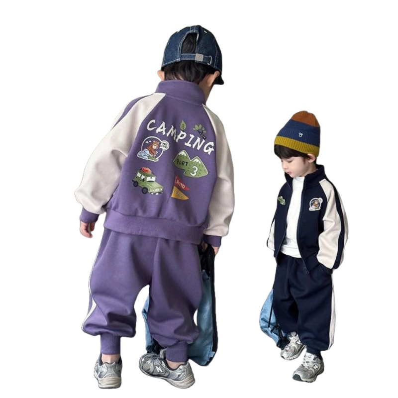 Dječji dvodijelni proljetni sportski komplet: gornji dio s zatvaračem i dugim rukavima te hlače, pamuk 65%