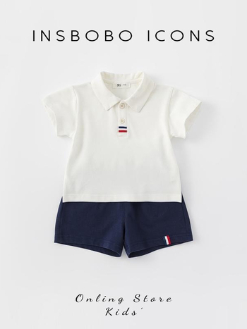Dječji dvodijelni komplet za dječake: polo majica i šorc, ljeto 2025, sportski stil, pamuk smjesa (95% pamuk), kratki rukavi, polo ovratnik