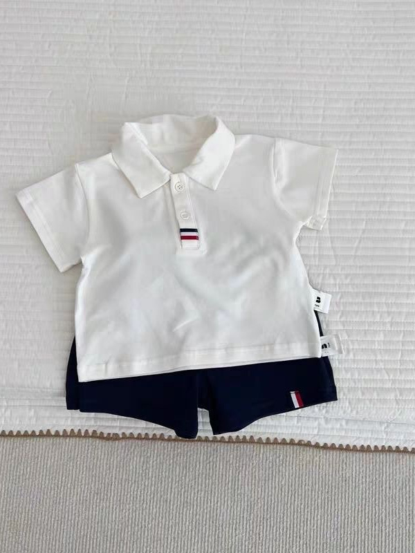 Dječji dvodijelni komplet za dječake: polo majica i šorc, ljeto 2025, sportski stil, pamuk smjesa (95% pamuk), kratki rukavi, polo ovratnik