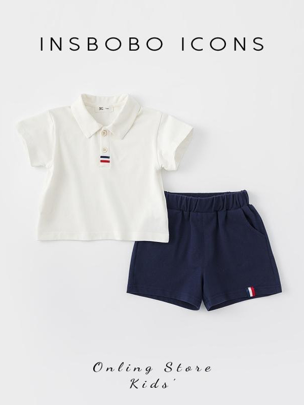 Dječji dvodijelni komplet za dječake: polo majica i šorc, ljeto 2025, sportski stil, pamuk smjesa (95% pamuk), kratki rukavi, polo ovratnik