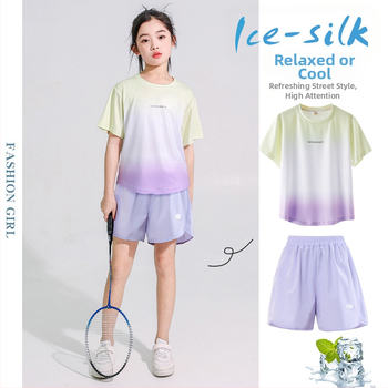 Dievčenský športový set rýchloschnúci, dva diely (top s krátkym rukávom + šortky) - leto 2025, mäkká tkanina, 60% akrylové vlákno, ľahký, pre deti 8+ rokov (140 cm+)