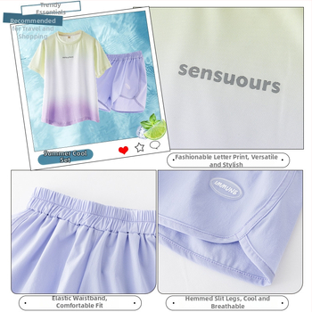 Dievčenský športový set rýchloschnúci, dva diely (top s krátkym rukávom + šortky) - leto 2025, mäkká tkanina, 60% akrylové vlákno, ľahký, pre deti 8+ rokov (140 cm+)