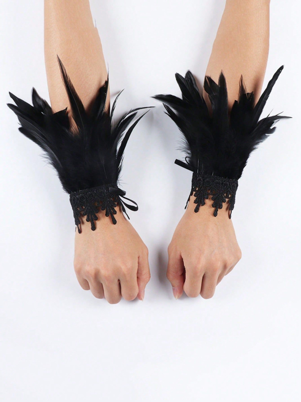 Spārnu spalvu rokassprādze ar mežģīnēm sievietēm — dekoratīvs rokas rotājums ar ģeometrisku dizainu