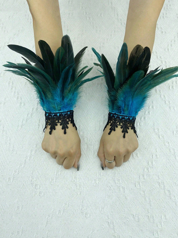 Spārnu spalvu rokassprādze ar mežģīnēm sievietēm — dekoratīvs rokas rotājums ar ģeometrisku dizainu