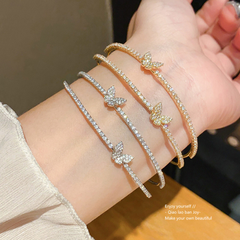 Karkötő – Zirkón pillangó, kétszintes nyitott dizájn (Réz, Zirkón, 6.4 g, Könnyed luxus)