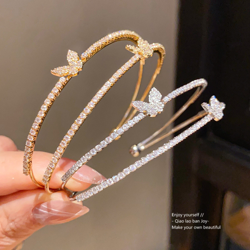 Karkötő – Zirkón pillangó, kétszintes nyitott dizájn (Réz, Zirkón, 6.4 g, Könnyed luxus)