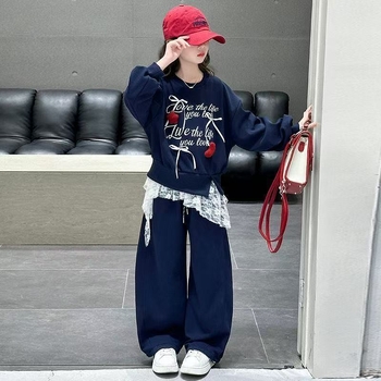 Dva dijela za djevojčice: hoodie s dugim rukavima i hlače, kordurojni materijal s mješavinom zajčje dlake 50–70%, ležerni sportski stil, proljeće 2025