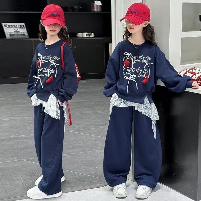 Dva dijela za djevojčice: hoodie s dugim rukavima i hlače, kordurojni materijal s mješavinom zajčje dlake 50–70%, ležerni sportski stil, proljeće 2025