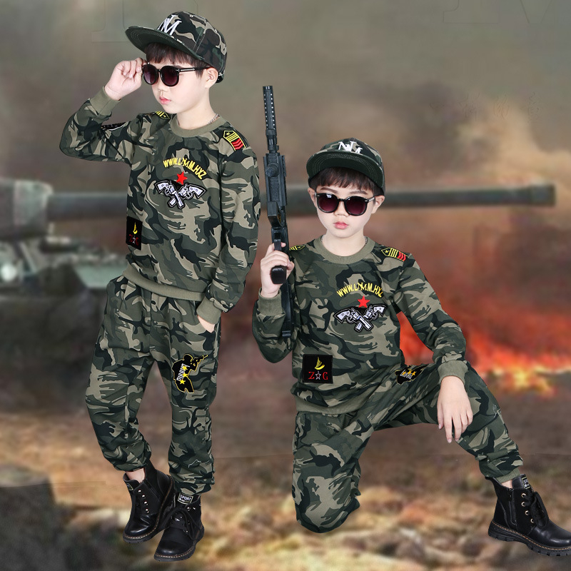 Set camufla pentru copii, două piese, stil coreean, bumbac 68,2% țesătură principală, top cu fermoar, pentru copii, primăvară-toamnă