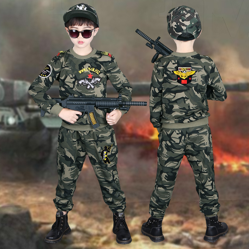 Set camufla pentru copii, două piese, stil coreean, bumbac 68,2% țesătură principală, top cu fermoar, pentru copii, primăvară-toamnă