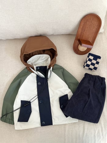 Fiúknak kapucnis könnyű kabát koreai stílusban, cipzárral, tavasz 2025, 1–3 éveseknek