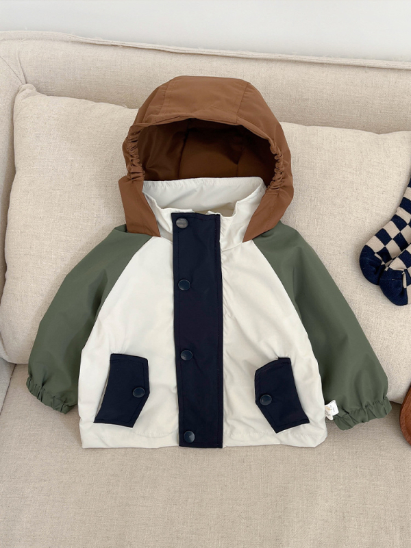 Fiúknak kapucnis könnyű kabát koreai stílusban, cipzárral, tavasz 2025, 1–3 éveseknek