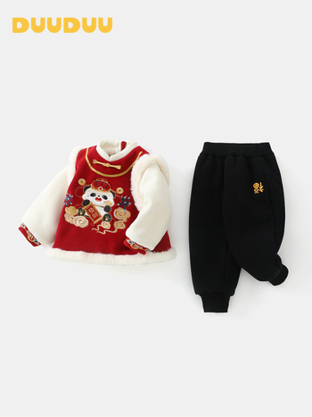 Dvodjelni unisex dječji pleteni komplet s fleece-om, debeli, dugi rukav pulover i hlače, crtani uzorak, za djecu 1–3 godine, zima/jesen/proljeće