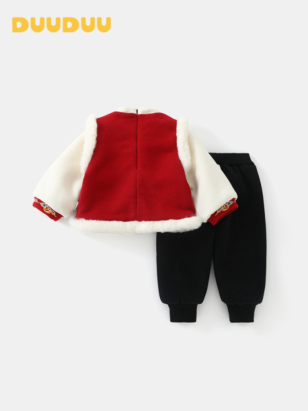 Dvodjelni unisex dječji pleteni komplet s fleece-om, debeli, dugi rukav pulover i hlače, crtani uzorak, za djecu 1–3 godine, zima/jesen/proljeće