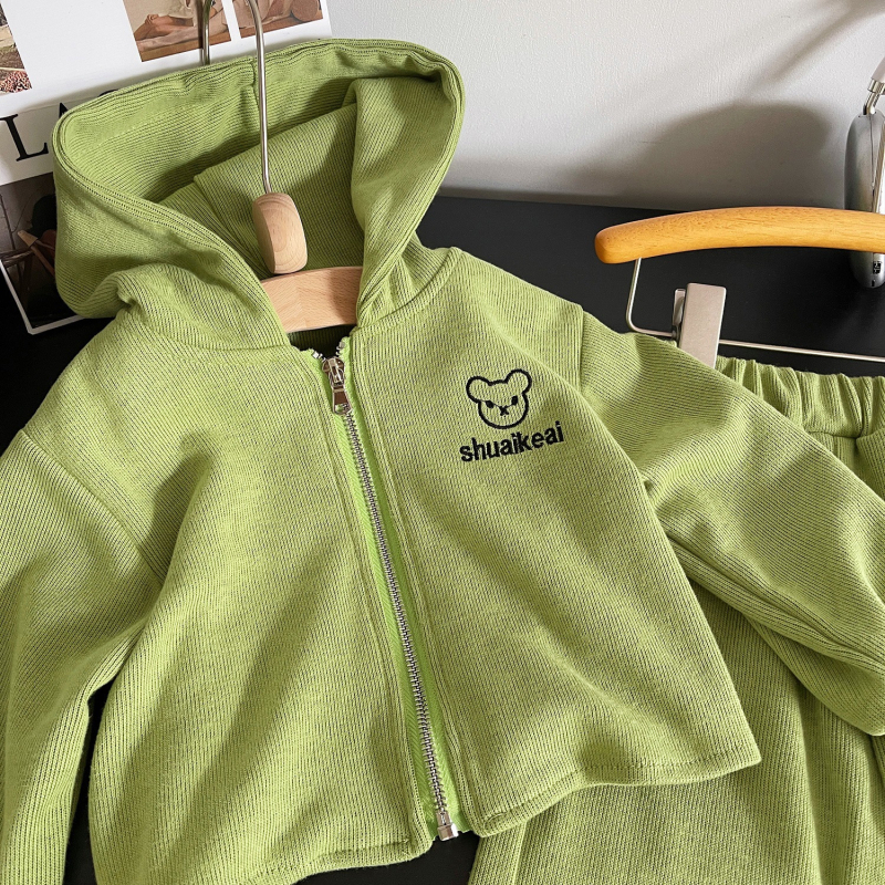 Dječji dvodjelni komplet: hoodie s kapuljom i hlače, korejski stil, otisak (dva dijela, kapuljača, dugi rukavi, 65% pamuk, 3–8 godina, jesen 2023)