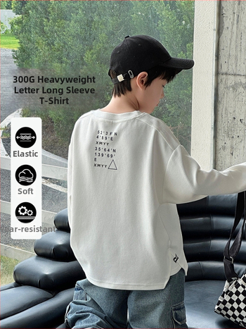 Gyerekeknek szóló hosszú ujjú T‑shirt, koreai stílus, őszi 2025, 54% fésült pamut, 43% poliészter, 3% elasztán, kerek nyakú, puha felület