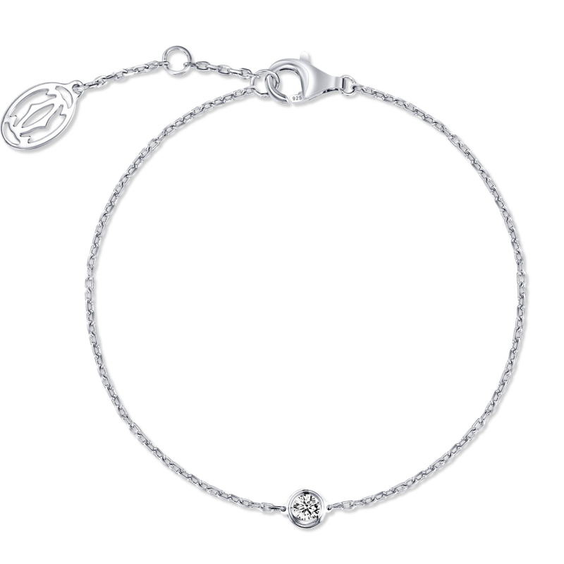 Brățară din argint 925 cu zirconiu unic, design geometric minimalist pentru femei, finisaj electroplacat, greutate 1,3 g