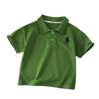 Tricou polo pentru copii, cu guler polo, mâneci scurte, 63% bumbac 37% poliester, broderie cu desen animat