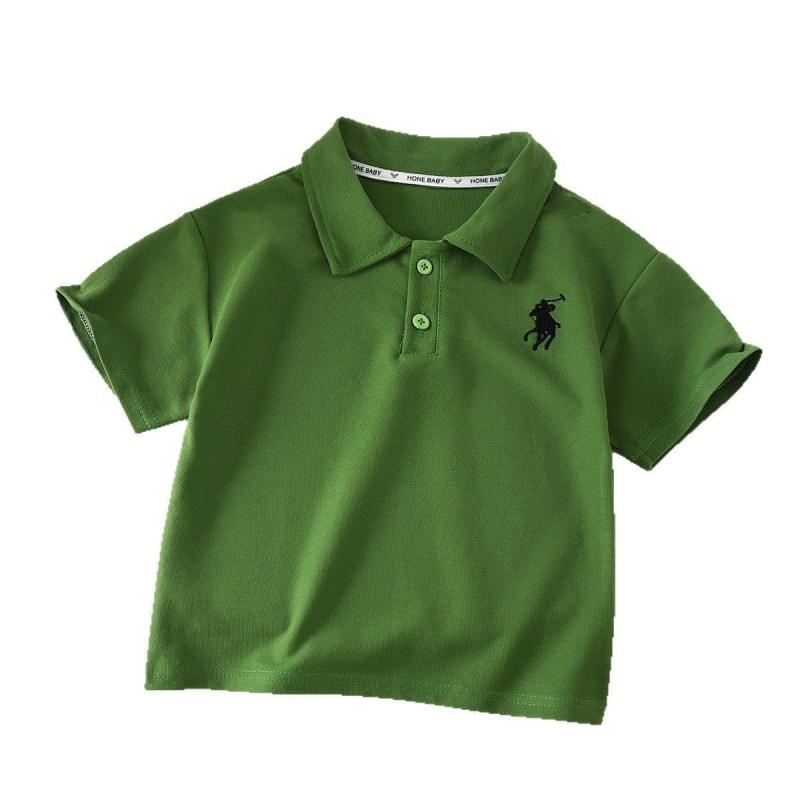 Tricou polo pentru copii, cu guler polo, mâneci scurte, 63% bumbac 37% poliester, broderie cu desen animat