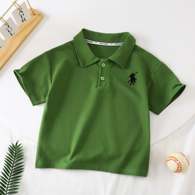 Tricou polo pentru copii, cu guler polo, mâneci scurte, 63% bumbac 37% poliester, broderie cu desen animat