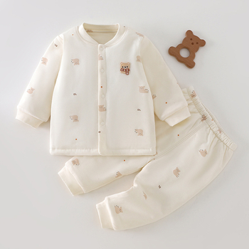 Két darabos bébi quilted öltözet, 100% pamut, bolyhosított anyag, uniszex, hosszú ujjú, kapucni nélküli, újszülött, téli–tavaszi–ősz