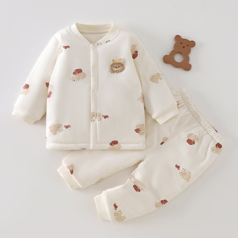 Két darabos bébi quilted öltözet, 100% pamut, bolyhosított anyag, uniszex, hosszú ujjú, kapucni nélküli, újszülött, téli–tavaszi–ősz