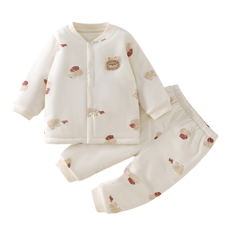 Két darabos bébi quilted öltözet, 100% pamut, bolyhosított anyag, uniszex, hosszú ujjú, kapucni nélküli, újszülött, téli–tavaszi–ősz