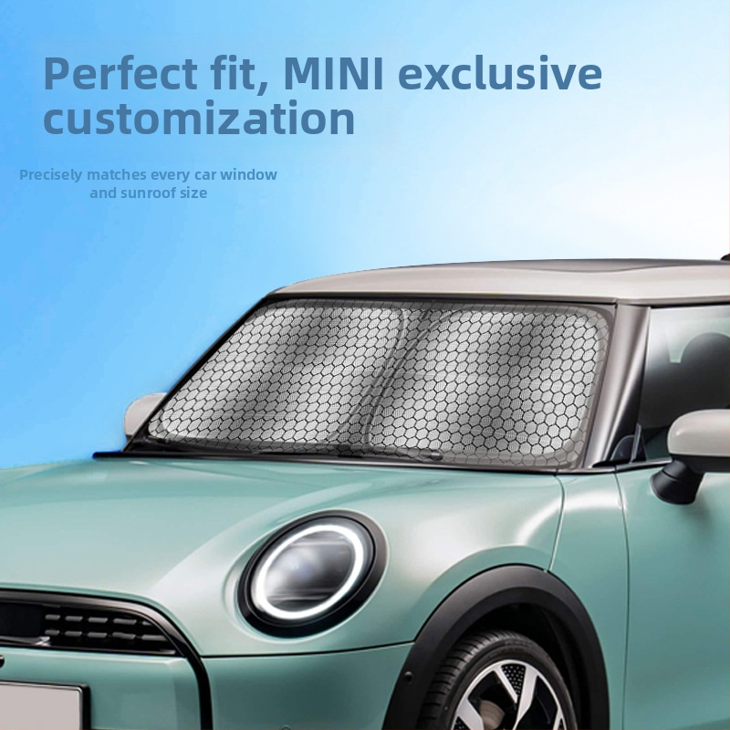 Auto saules aizsargs MINI Cooper no carAwait – titāna materiāls, plakanais uzstādījums, logotipa drukāšana pieejama