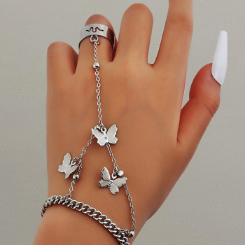 Brățară-inel din aliaj cu pandantiv fluture, lanț unic, placare electrolitică