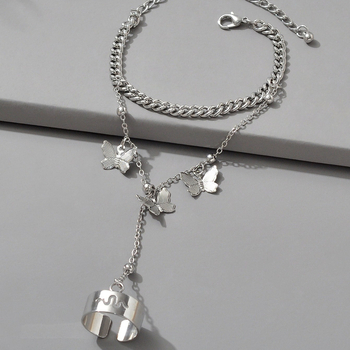 Brățară-inel din aliaj cu pandantiv fluture, lanț unic, placare electrolitică