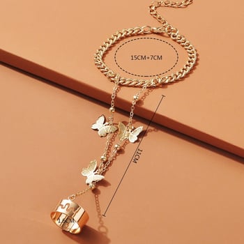 Brățară-inel din aliaj cu pandantiv fluture, lanț unic, placare electrolitică