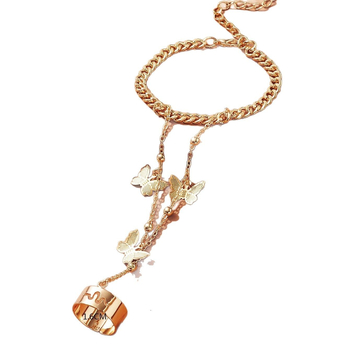 Brățară-inel din aliaj cu pandantiv fluture, lanț unic, placare electrolitică