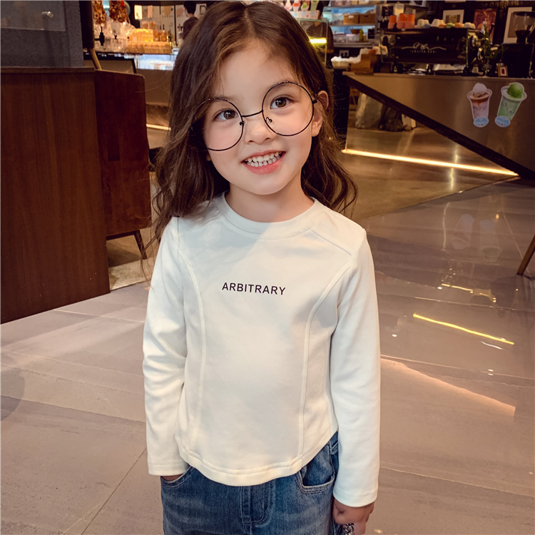 Tricou pentru fete cu mânecă lungă, stil coreean, primăvară-toamnă, amestec din bumbac-viscoză (65% viscoză), guler rotund