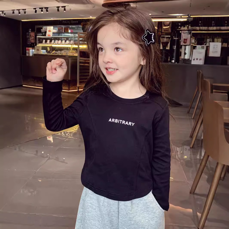 Tricou pentru fete cu mânecă lungă, stil coreean, primăvară-toamnă, amestec din bumbac-viscoză (65% viscoză), guler rotund