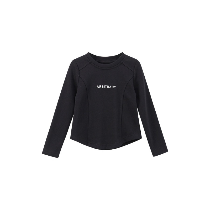 Tricou pentru fete cu mânecă lungă, stil coreean, primăvară-toamnă, amestec din bumbac-viscoză (65% viscoză), guler rotund