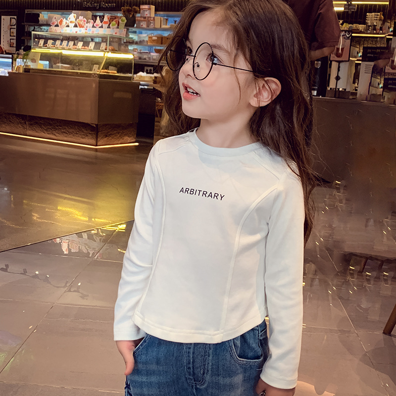 Tricou pentru fete cu mânecă lungă, stil coreean, primăvară-toamnă, amestec din bumbac-viscoză (65% viscoză), guler rotund