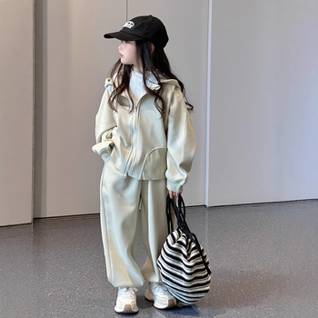 Detský set s kapucňou a nohavicami pre dievčatá, dvojdielny, tkanina zmes bavlny s 80% polyesterom, mäkký povrch, jar/jeseň, pre deti od 8 rokov