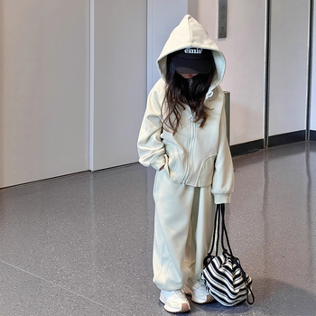 Detský set s kapucňou a nohavicami pre dievčatá, dvojdielny, tkanina zmes bavlny s 80% polyesterom, mäkký povrch, jar/jeseň, pre deti od 8 rokov